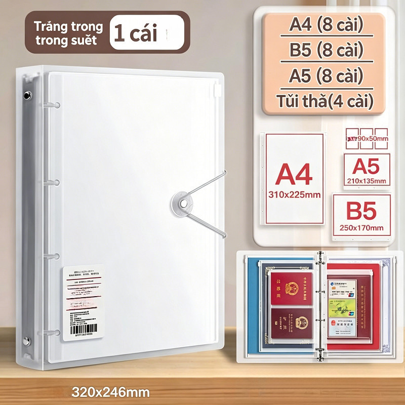Bìa Sổ Còng Đựng Tài Liệu Đa Năng A4/B5/A5, Kèm 28 Túi Zip Chống Nước, Lưu Trữ Hồ Sơ Văn Phòng Gia Đình, Dày Dặn