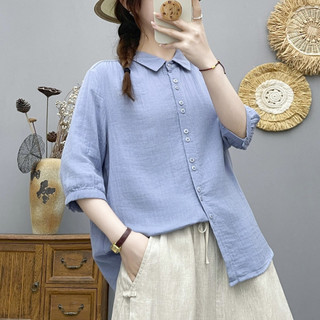 Áo sơ mi nữ cotton mềm mại, thiết kế đơn giản màu trơn năm phần tư tay