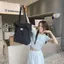 Túi đeo vai PYCOU, Túi Tote thiết kế chấm ren, Canvas hợp thời trang Màu be Đen Dung tích lớn Túi treo du lịch