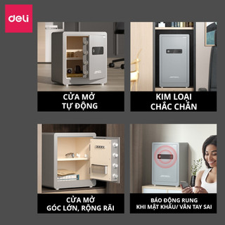 [MUA 1 TẶNG 1] Két Sắt Deli Mới 2026 Két Sắt Thông Minh Mở Khóa Vân Tay Lót Da Pu Cao Cấp 2 Ngăn Chứa Rộng Rãi