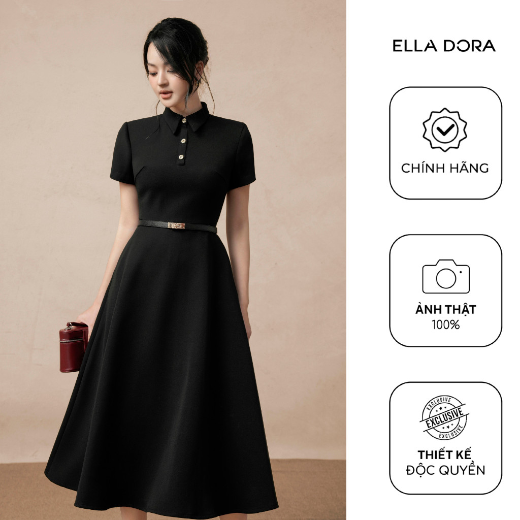 Đầm sơ mi  ELLA DORA  dáng dài nữ form ôm thiết kế thanh lịch đi làm 3 màu ĐỎ/ĐEN/BE [D251]