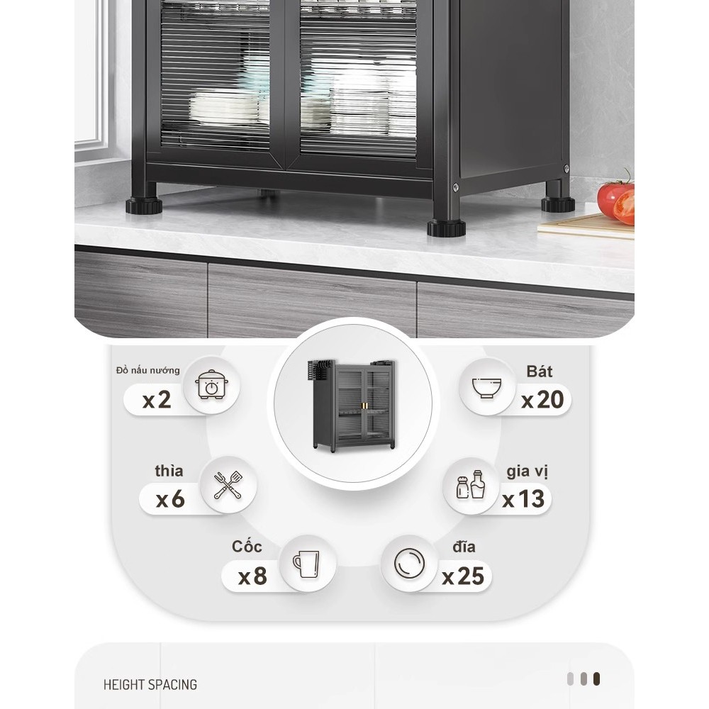 Kệ tủ đa năng thép carbon chống bụi Tủ bếp chén có nắp đậy Kệ để đồ