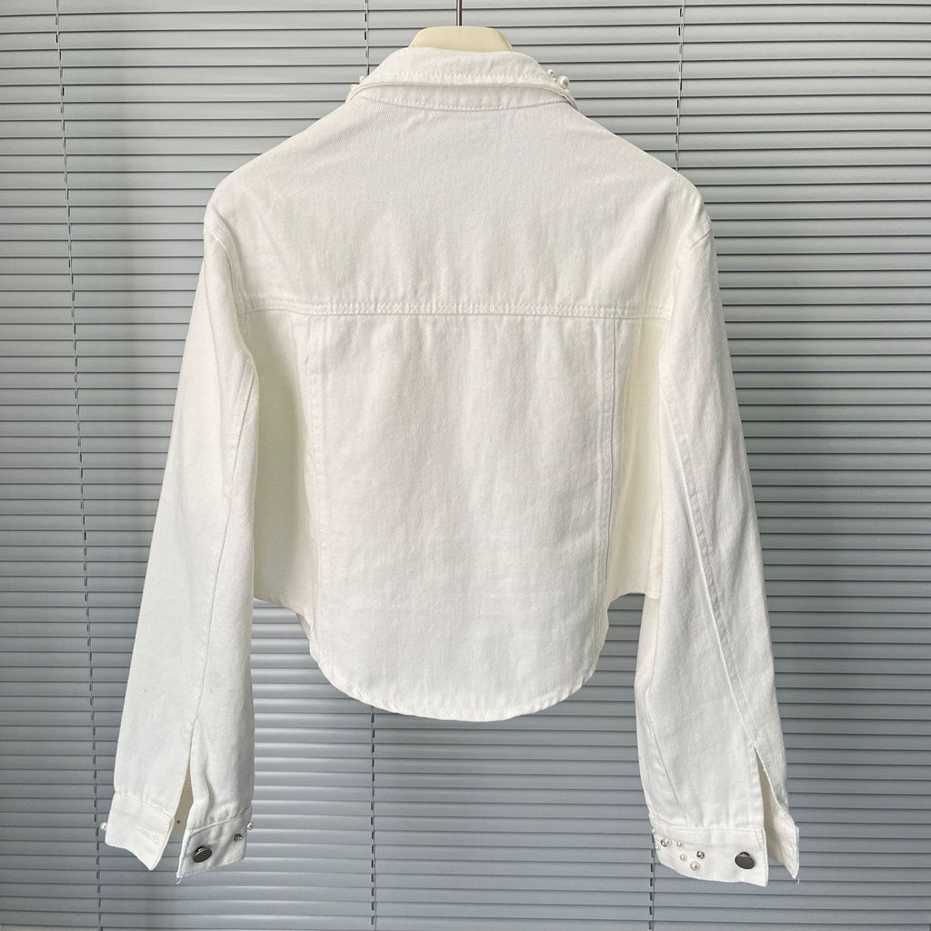 Áo Denim Nữ Công Nghiệp Nặng Đính Hạt, Phong Cách Châu Âu Mới với Họa Tiết Hoa Ba Chiều