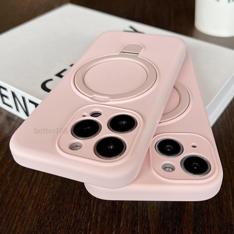 Ốp Điện Thoại Flip Bracket Silicon Lỏng Cho IPhone 17 16 15 14 13 12 Pro Max Vỏ Mềm Màu Macaron Vỏ Chống Sốc Có Giá Đỡ