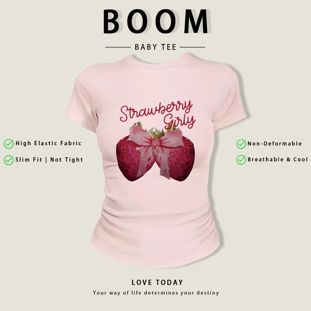 BOOM Áo Baby Tee Nữ Cotton Ôm Body-Áo Thun Ngắn Tay Y2K In Hình PhongCách Mùa Hè, Cổ Tròn Hàng Đầucách hàn quốc phongR02