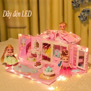 Công Chúa Nhà Búp Bê Playset Màu Hồng Mang Theo Túi Búp Bê Mini Xe Tay Ga Đồ Chơi Quà Tặng Bé Gái