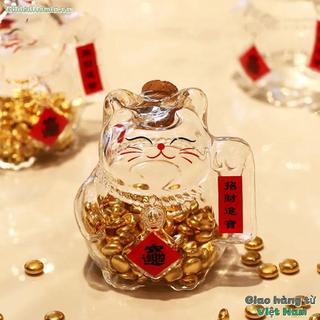 [Còn hàng] GILDEDHOMIN Heo đất thủy tinh đựng tiền đậu vàng hoạt hình Mini mèo may mắn trang trí văn phòng, phòng khách