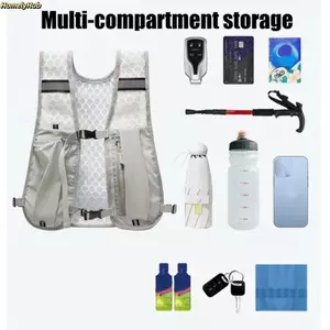 Áo vest chạy bộ HOMELYHUB với túi đựng bình nước và giá đỡ điện thoại, thiết kế phản quang, làm từ nylon nhẹ và chống thấm nước.