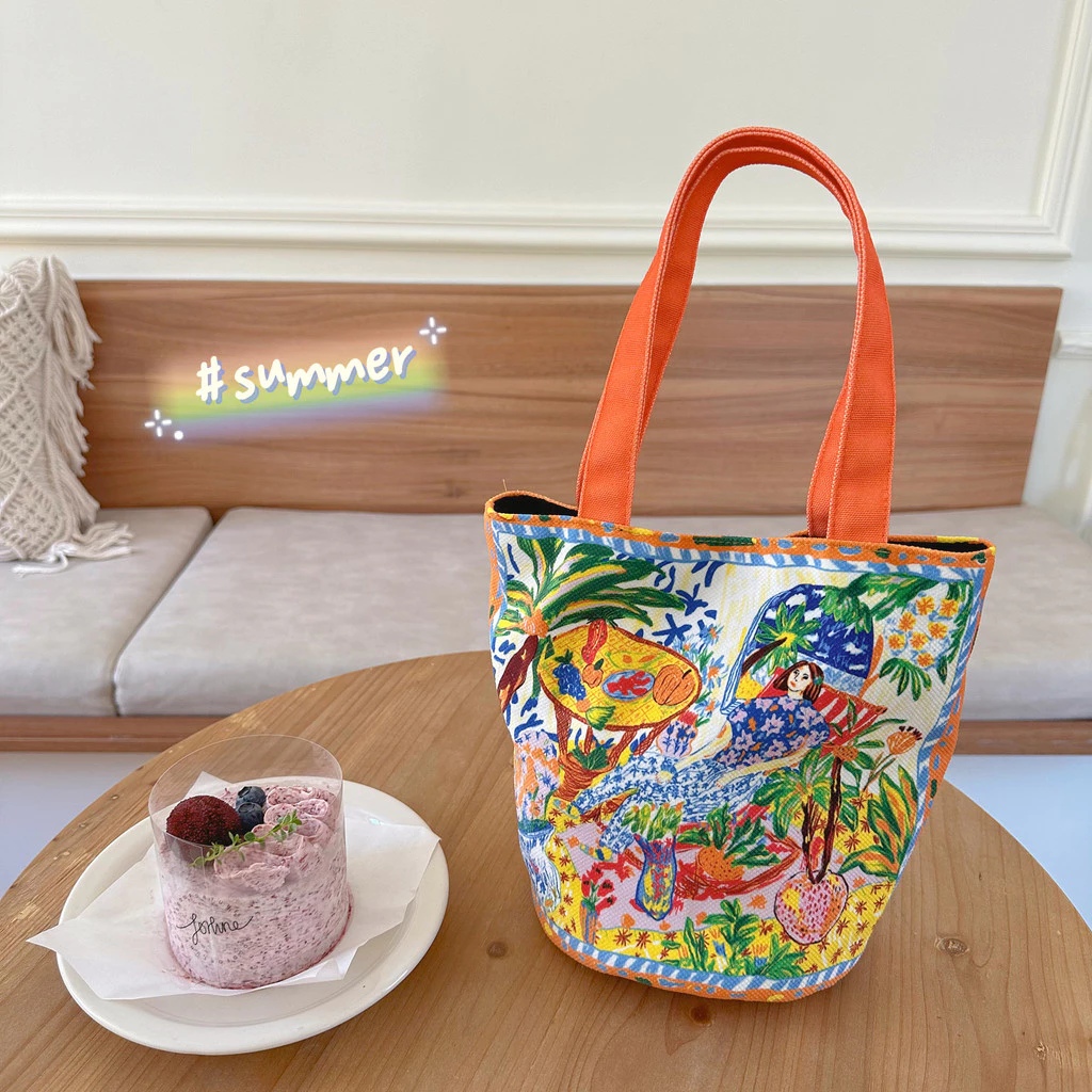 Thái Lan Niche Art Bucket Bag Phong Cách Mới Túi Xách Dung Tích Lớn Túi Xách Thiết Kế Độc Đáo Túi Ăn Trưa Hộp Cơm Trưa Túi