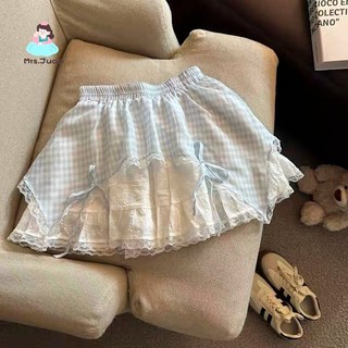 Chân váy xòe cho bé gái - Váy ngắn ren nơ kẻ sọc mùa hè co giãn eo