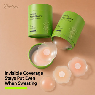 Miếng dán núm vú 『Brelira』 bằng silicon tái sử dụng, có keo dính, chống trượt, vô hình, không đường may, nâng đỡ, không dây đeo, chống mồ hôi, mỏng, không lộ.