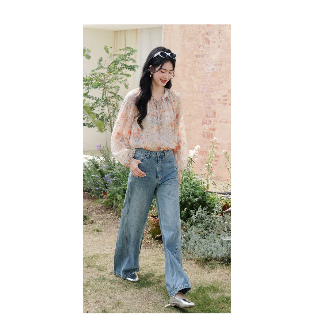 Mutu Pháp Retro Hoa Dài Tay Áo Sơ Mi Nữ Mùa Hè 2026 Phong Cách Mới Thiết Kế Niche Rời Mỏng Top