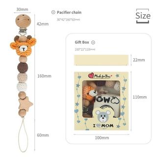 JKDESIGN  Bé Núm Vú Giả Kẹp Hoạt Hình Động Vật Mọc Răng Đồ Chơi Gỗ Sọc Có Túi Bảo Quản Dây Xích Đậu Nành