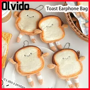 Ví đựng tiền xu bánh mì nướng OLVIDO, Túi đựng tai nghe hoạt hình nhẹ, Búp bê bánh mì dễ thương Túi đựng chìa khóa tiền xu di động cho trẻ em