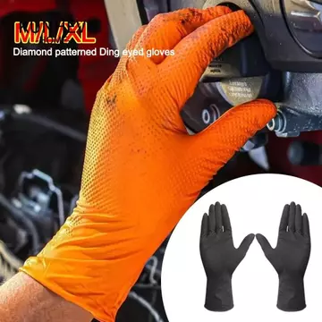 KUNHEV 10 Găng Tay Nitrile, Găng Tay Dùng Một Lần Màu Cam Màu Đen, Chống Trượt Chuyên Nghiệp Chống Thấm Nước Có Họa Tiết Găng Tay An Toàn Sử Dụng Công Nghiệp