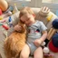 Bộ áo liền quần bé trai thêu bóng chày cổ tròn tay ngắn