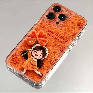 Ốp Điện Thoại Cỏ Ba Lá Bốn Lá Cam Họa Tiết Cô Gái May Mắn Thích Hợp Cho iPhone 11promax 12promax 11 12 13 14 Pro max 15promax 15 16 17 pro max xr xs 12pro 13pro Vỏ Linh Hoạt Chống Sốc