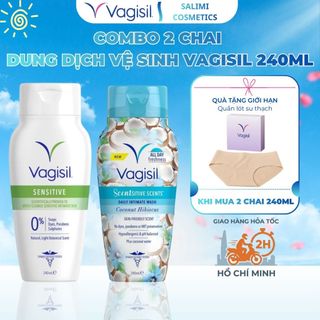 Combo 2 Chai Gel Vệ Sinh Phụ Nữ Vagisil 240ml, Dung Dịch Vệ Sinh Cho Da Nhạy Cảm (tặng quần lót)