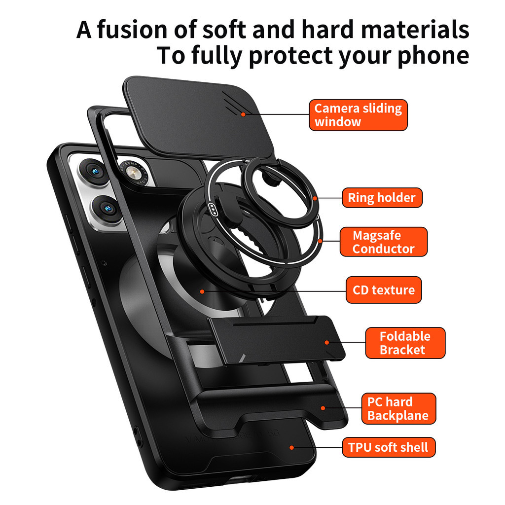 Ốp Điện Thoại Đa Năng Sang Trọng Thích Hợp Cho Motorola Edge 70 Fusion 5G Dây 360°Giá đỡ vòng có vỏ máy ảnh Vỏ bảo vệ toàn diện chống sốc