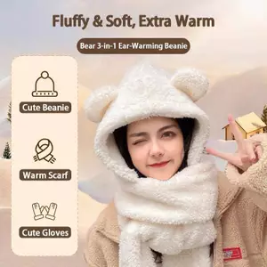 AqToCna Mới Dễ Thương Gấu Mũ Tai Khăn Găng Tay Bộ Thiên Nữ Beanies Mũ Mùa Đông Ấm Áp Chống Gió Mũ Bảo Vệ Tai AqToCna