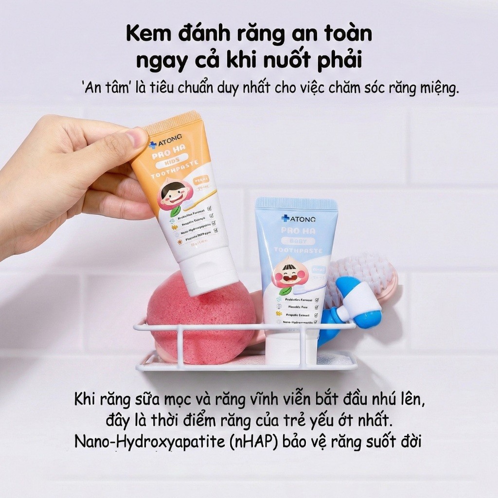 Kem đánh răng lợi khuẩn PRO HA ATONO2, Bảo vệ nướu và men răng toàn diện, phòng ngừa sâu răng cho bé từ sơ sinh (50g)