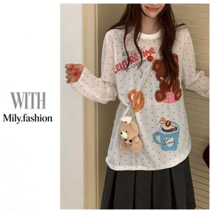 Milyfashion Polka Dot Hoạt Hình In Hình Chống Nắng Áo Thun Mùa Hè Mỏng Dài Tay Giảm Tuổi Hàng Đầu WW