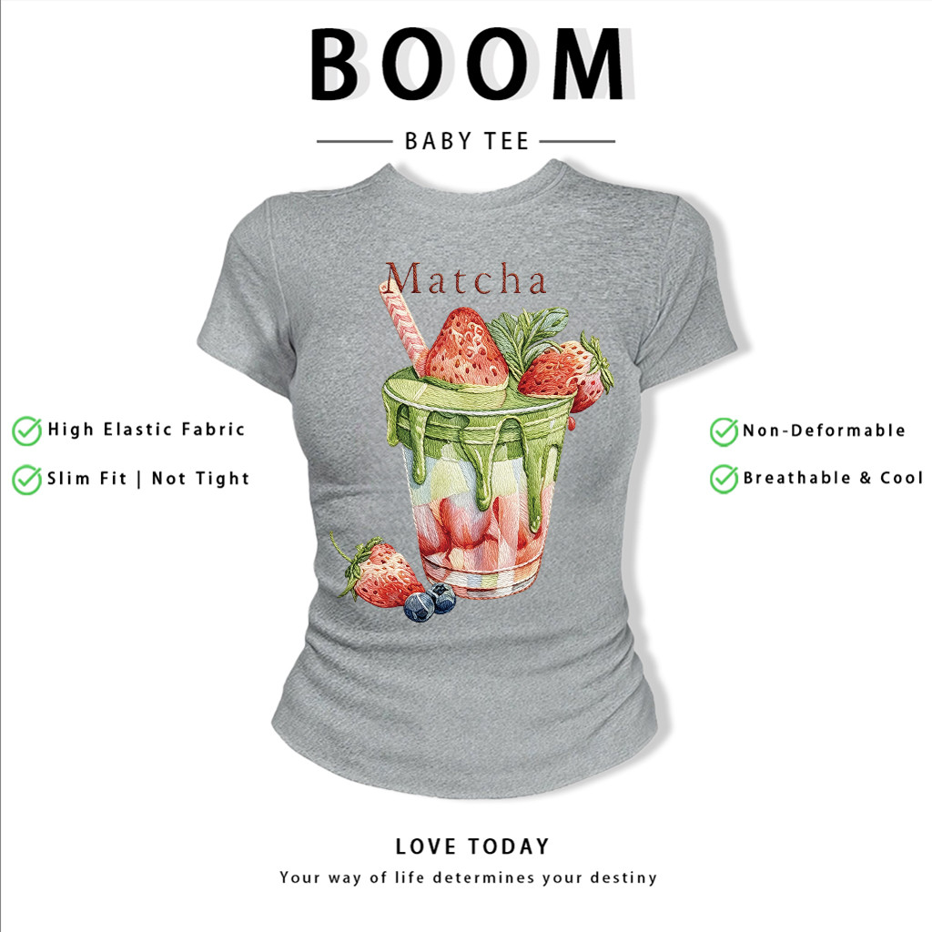 BOOM Áo Baby Tee Nữ Cotton Ôm Body-Áo Thun Ngắn Tay Y2K In Hình PhongCách Mùa Hè, Cổ Tròn Hàng Đầucách hàn quốc phongG57