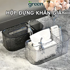 Hộp Đựng Khăn Giấy Để Bàn Vân Kim Cương Trong Suốt Kèm Khay Đựng Đồ Họa Tiết Thỏ, Hộp Giấy Decor Phòng Khách