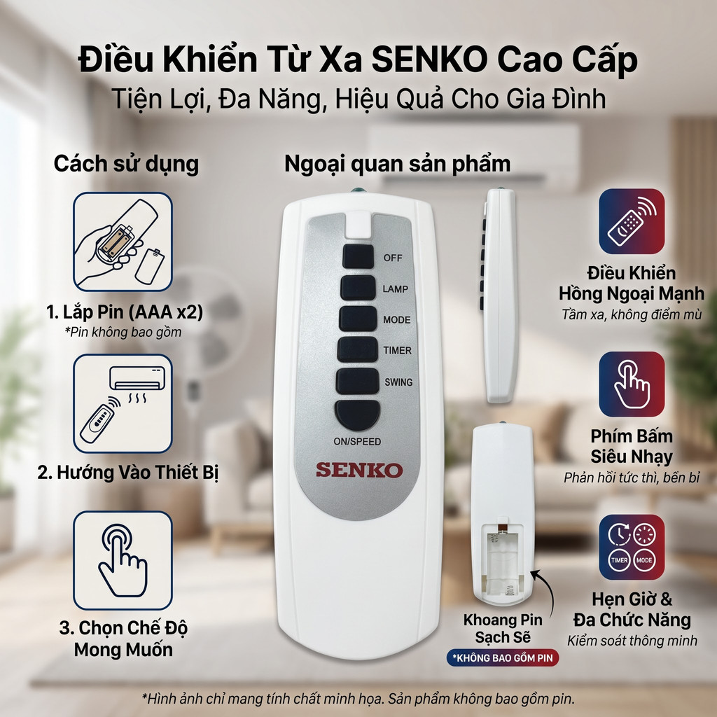 Điều khiển từ xa quạt Senko loại TR-828 chính hãng tặng pin Thay thế remote cũ bị hỏng, mất,Không có pin