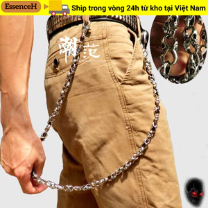 ESSENCEH Gothic Punk Dây Thắt Lưng Nặng, Hợp Kim Bền Nam Đầu Lâu Ví Dây Xích, Bạc 40 / 60cm Hip Hop Rock Jeans Móc Khóa