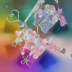 HFTOY Túi Gấu Trong Suốt Dễ Thương Móc Khóa Mặt Dây Chuyền Nơ Tình Yêu Quyến Rũ Móc Khóa Thanh Lịch Dây Xích Điện Thoại Ngọt Ngào Nữ Tính Bapa Treo Quà Tặng Trang Trí ~