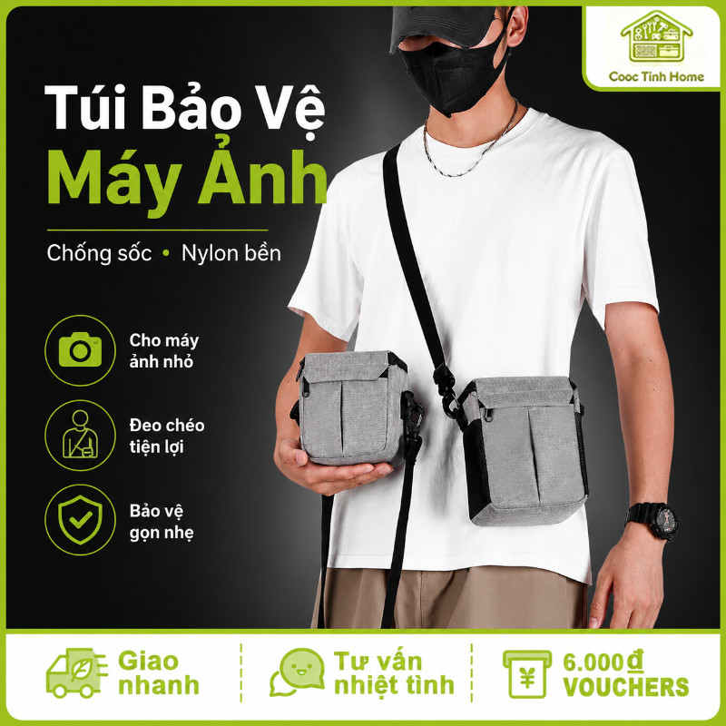 Túi Bảo Vệ Máy Ảnh Chống Sốc- Chất Liệu Nylon Bền Bỉ, Cho Máy Ảnh Nhỏ, Tương Thích Canon, Nikon, Ricoh, Panasonic LX