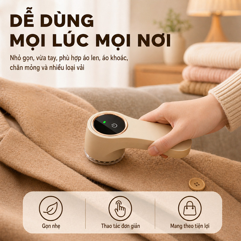 Máy Cắt Lông Xù Thế Hệ Mới – 6 Lưỡi Cắt, Màn Hình LED, Sạc Điện Thông Minh, Hoạt Động Êm Ái, Cạo Sạch Bông Xơ