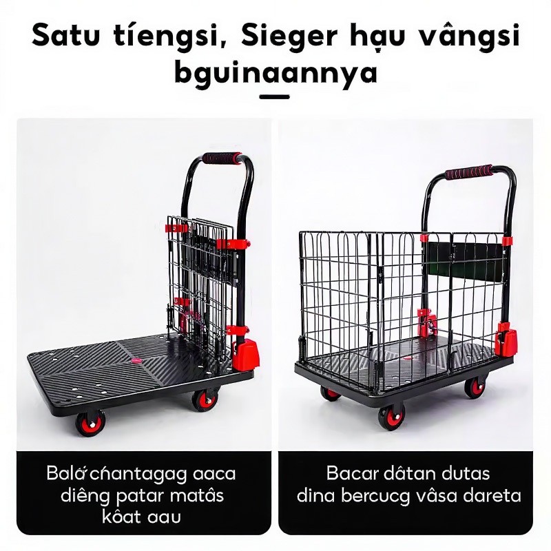 Xe đẩy hàng hóa có lan can Xe đẩy đa năng chống ồn Gấp Gọn Tiện Lợi 4 bánh xe Tải Trọng 800KG