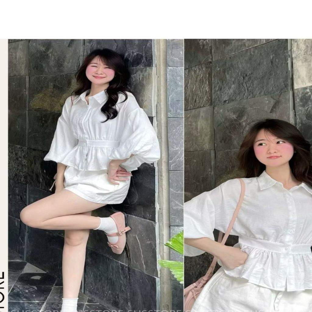 Áo Sơmi Bo Eo Lưng Chun Tay Bồng Cúc Dọc Đũi Hàn A3226P Thời Trang Nữ - SamHi Closet
