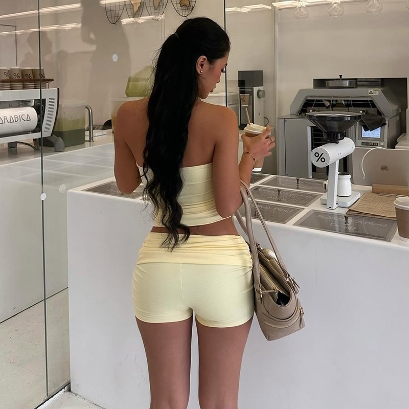 Cutenew Quần Ngọt Ngào Phù Hợp Với Skinny Xuất Hiện Cao Hơn Vai Co Giãn Mỏng Ánh Sáng Nữ Mùa Hè Bộ 2 Mảnh