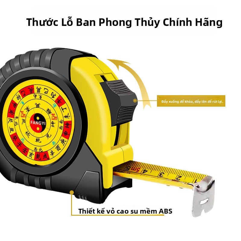 Thước Luban phong thủy thước sáng cửa âm dương đích thực rộng chống mài mòn chống rơi 5 mét 7 Mét 10 mét thước cuộn kiến trúc ANE6