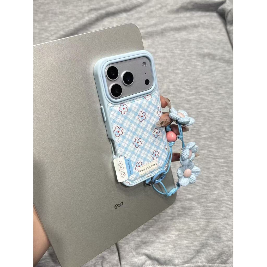 Hanhệ Blue Linger dòng hoa cho iPhone 17promax trường hợp 16/15/14/13 giả da kết cấu
