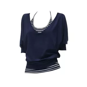 Pure Desire Phong Cách Lười Phong Cách Cổ Chữ V Tay Ngắn Sọc Sling Top Nữ Mùa Hè Niche Thiết Kế Màu Sắc Tương Phản Bộ Đồ Hai Mảnh