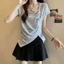 Áo thun nữjacquard mùa hè, thiết kế giảm béo, tay ngắn