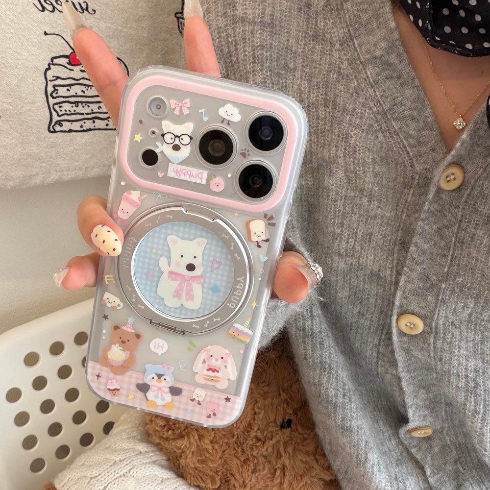 Ốp Lưng Cứng Tương Thích Với iPhone 15Pro 15ProMax 16 16Pro 16ProMax 17 17Pro 17ProMax Vỏ Nam Châm Họa Tiết Chú Chó Màu Hồng