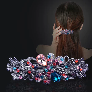 Hợp kim kẹp tóc nữ với đá giả kim cương và pha lê, kẹp lưng đầu thời trang cho đuôi ngựa