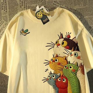 Mèo Dễ Thương Họa Hình - Áo Thun Tay Ngắn Thời Trang Trendy