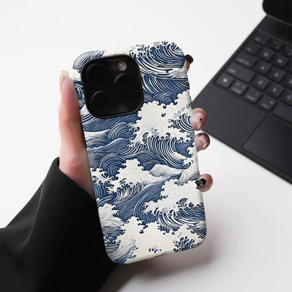 Retro Wave Minh họa Thích hợp cho iPhone 17Promax 16Pro 15 11 12 13 14 xs XR 17Air Ốp cứng hai lớp chống sốc IK2Z