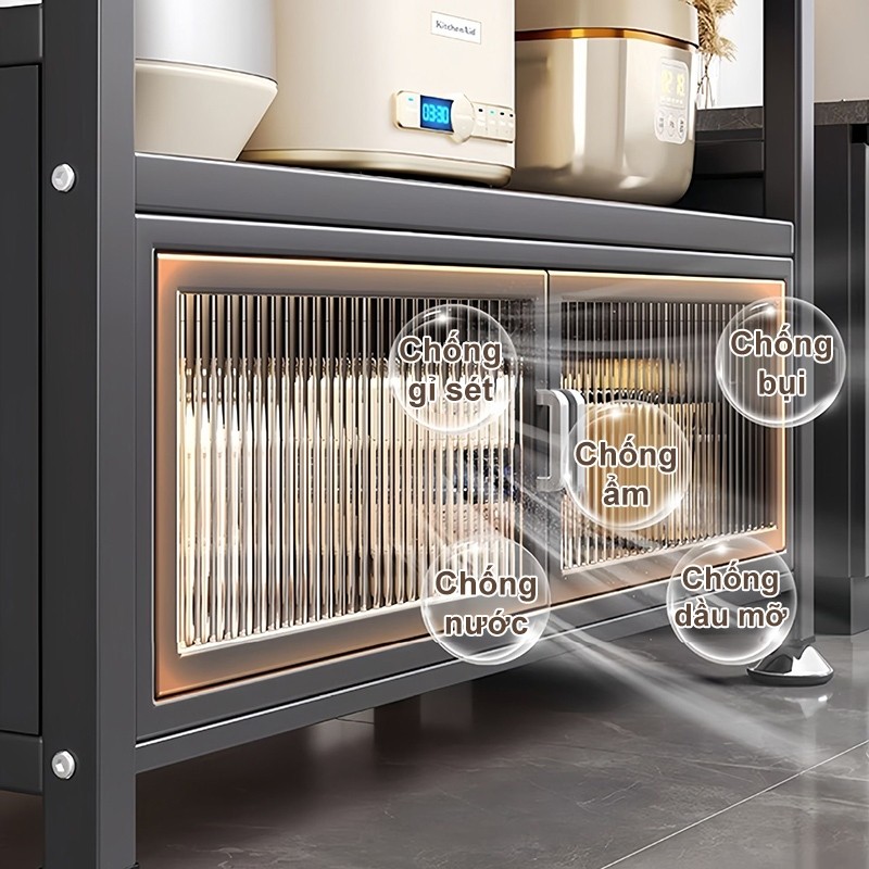 Kệ để đồ nhà bếp chống bụi Thép Cacbon Kệ Tủ bếp đa năng Kệ để đồ Có bánh xe 3/4/5 Tầng