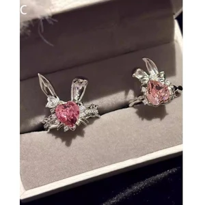Nhấp Nháy Nơ Màu Hồng Tình Yêu Thỏ Nhẫn Nữ Ngọt Ngào Phong Cách Thoáng Mát Ngọt Ngào Tinh Tế Cao Cấp Chỉ Số Ngón Tay Vòng Giao Hàng