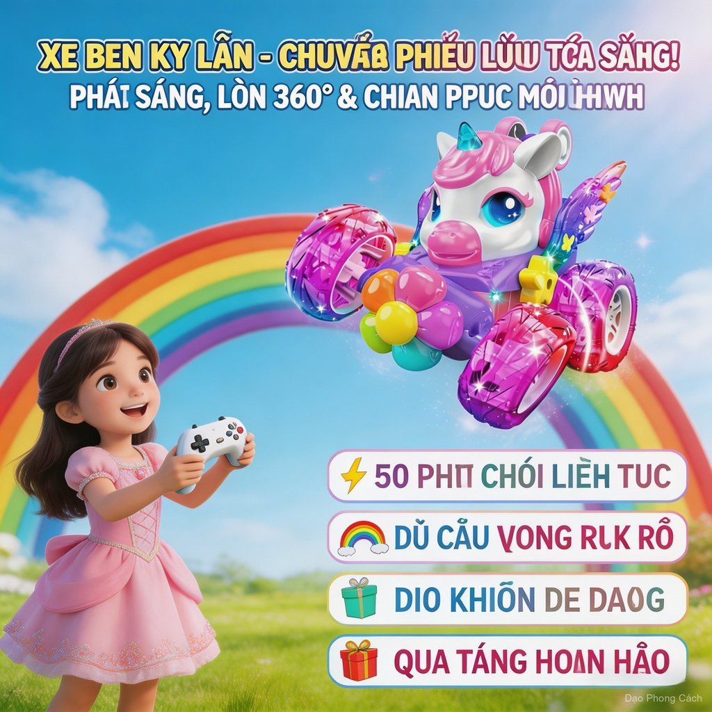 Xe unicorn 360° xoay lật NÂNG CẤP Xe điều khiển từ xa đồ chơi an toàn cho bé từ 3 tuổi+，sạc được