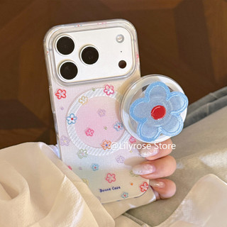 Ins Phổ Biến Ốp Lưng Điện Thoại iPhone 17ProMax 17Pro 17 16ProMax 16Pro 16 15ProMax 15Pro 15 14ProMax 14 13ProMax 13 Hoa Xanh Apple iPhone Case Powder Giá Đỡ Từ Tính