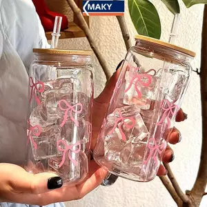 MAKY 500ml Nơ Nhựa Cốc Nước Mason Jar Hình Chai Nước Có Nắp Và Ống Hút Cho Cà Phê Đá Nước Uống Cốc Quà Tặng VN