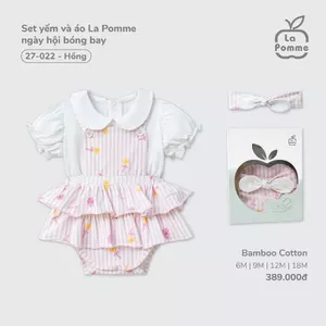 Set yếm và áo La Pomme ngày hội bóng bay - Sợi Bamboo Cotton mềm mại, hỗ trợ kháng khuẩn – Bé gái - 6M - 18M